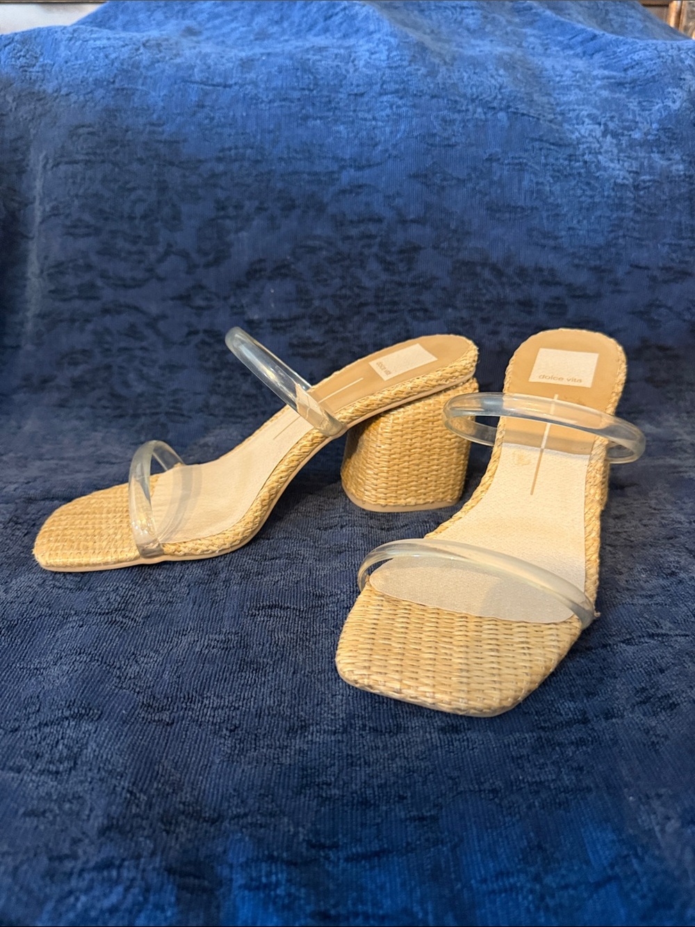 Dolce Vita Clear-Strap Raffia Block Heel Sandals - Natural/Tan